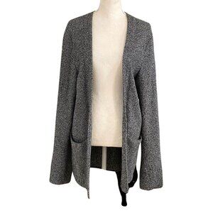 NWOT COS LINEN COTTON BLEND KNIT BLACK WHITE MARLED OPEN MID-LENGTH CARDIGAN - S